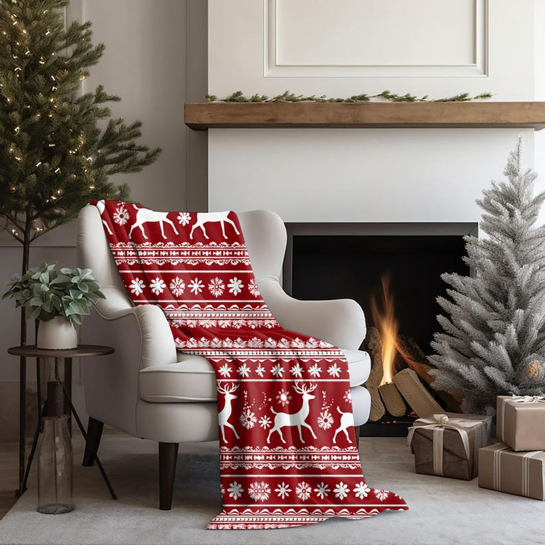 FUNSTUFFPRINT Scandi Christmas Throw Blankets For Women, Red Reindeer Blanket For Nana, Secret Santa Gift For Coworkers, Cozy Christmas Gifts For Neighbor