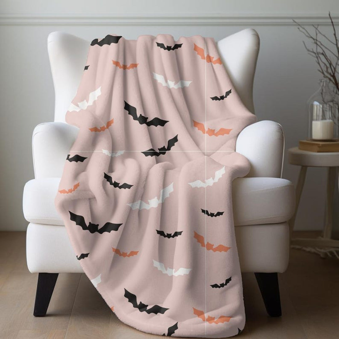 FUNSTUFFPRINT Fall Bat Blanket | Halloween Velveteen Throw | Gothic Home Decor | Plush Couch Blanket | Cozy Dorm Room Gift