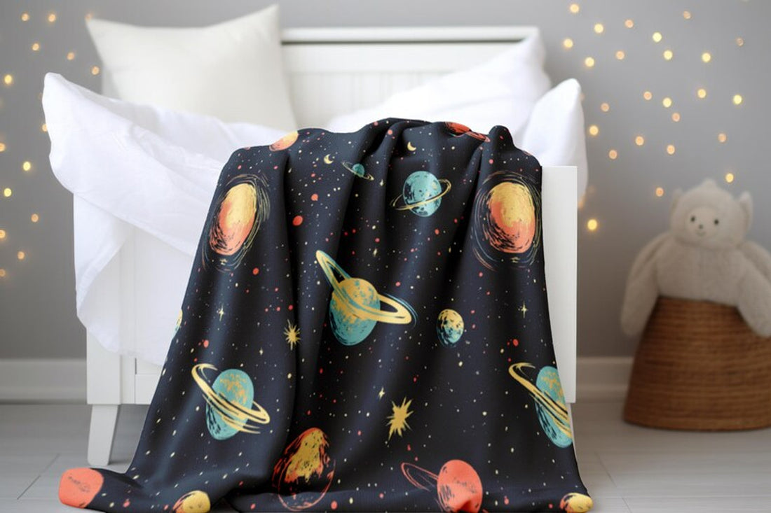 FUNSTUFFPRINT Space Galaxy Baby Blanket, Baby Keepsake, Planets Baby Blanket Baby Shower Gift, Baby Boy Blanket, Sherpa Baby Keepsake, Velveteen Blanket