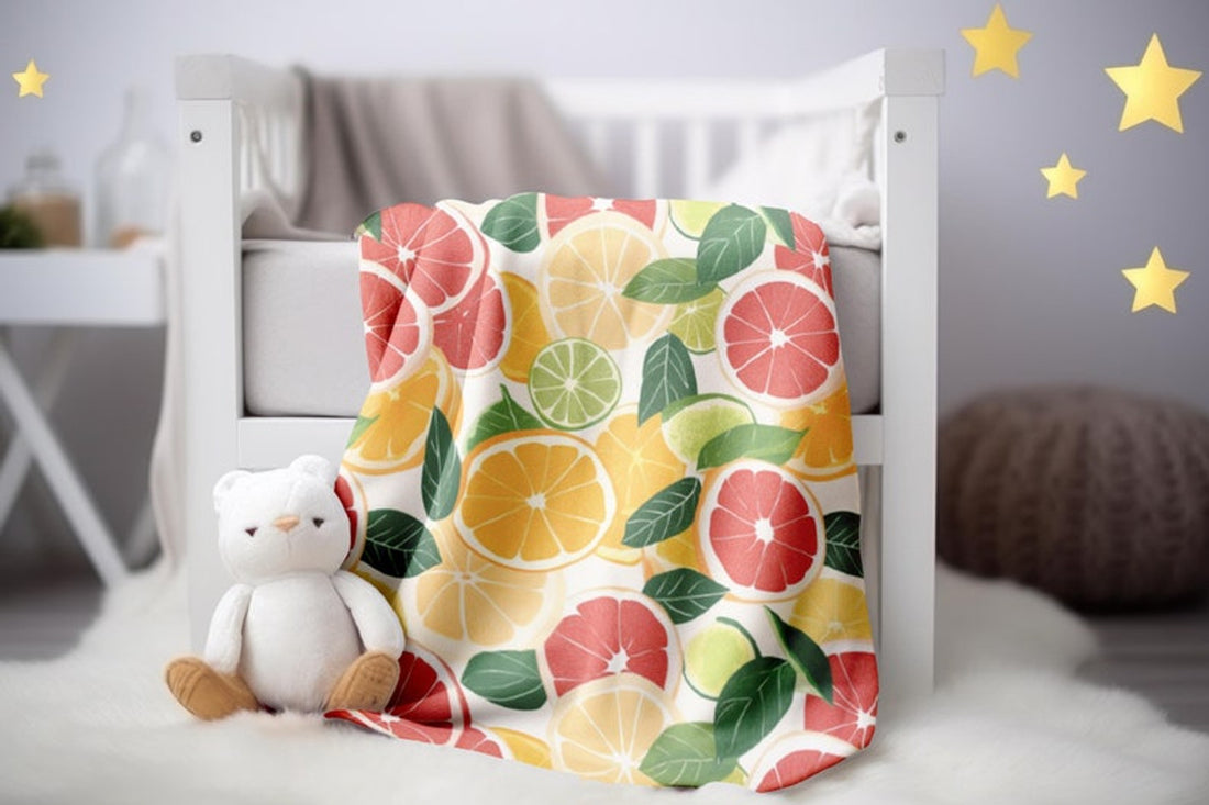 FUNSTUFFPRINT Citrus Fruits Baby Blanket, Colorful Blanket, Baby Shower Gift, Orange Lemon Blanket, Velveteen Blanket, Baby Girl Sherpa Blanket Keepsake