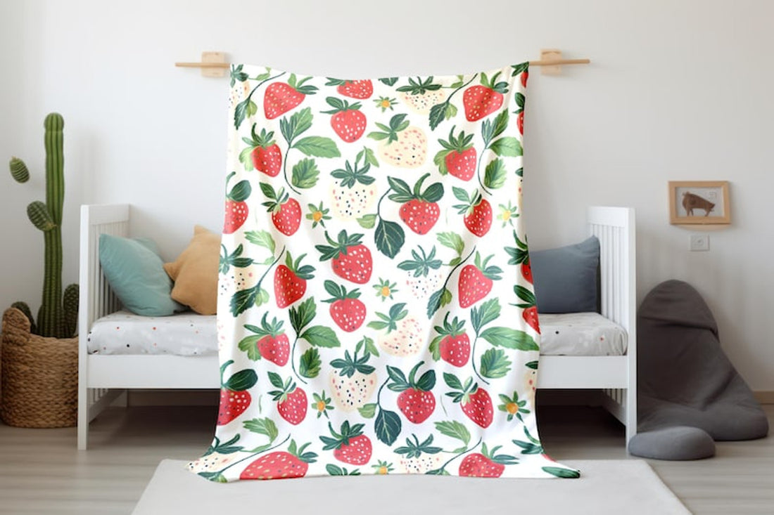 FUNSTUFFPRINT Red Strawberries Baby Blanket, Strawberry Fruit Blanket Swaddles, Baby Shower Gift, Baby Girl Blanket, Sherpa Blanket, Velveteen Blankets