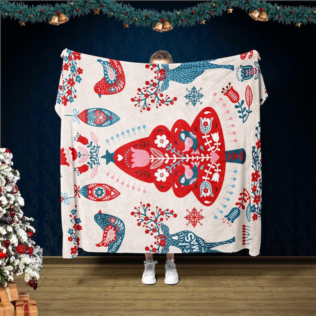 FUNSTUFFPRINT Christmas Tree Blanket, Christmas Candy Blanket,Christmas Bedding,Merry Christmas,Winter Season,Bedding Decor,Scandinavian Christmas Blanket