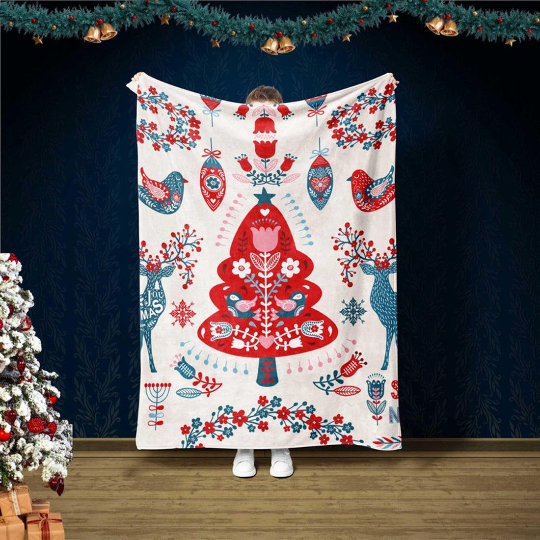 FUNSTUFFPRINT Christmas Tree Blanket, Christmas Candy Blanket,Christmas Bedding,Merry Christmas,Winter Season,Bedding Decor,Scandinavian Christmas Blanket