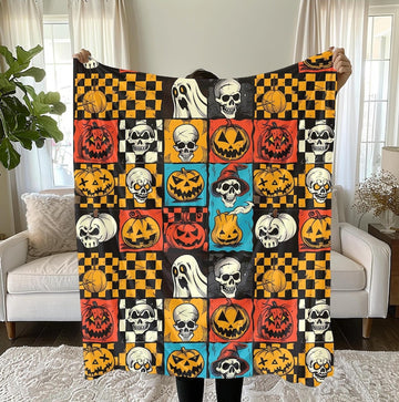 FUNSTUFFPRINT Vintage Halloween Blanket Gothic Scary Blanket Spooky Blanket Ghosts Pumpkins Halloween Gift Fleece Sherpa Blanket Velveteen Blanket Bedding