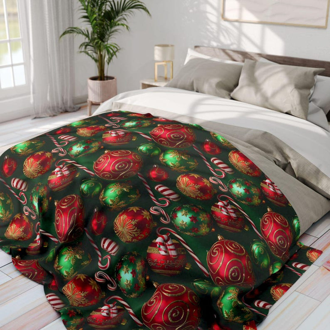 FUNSTUFFPRINT Christmas Arctic Fleece Blanket Christmas Tree Blanket Christmas Balls Blanket White Christmas Blanket