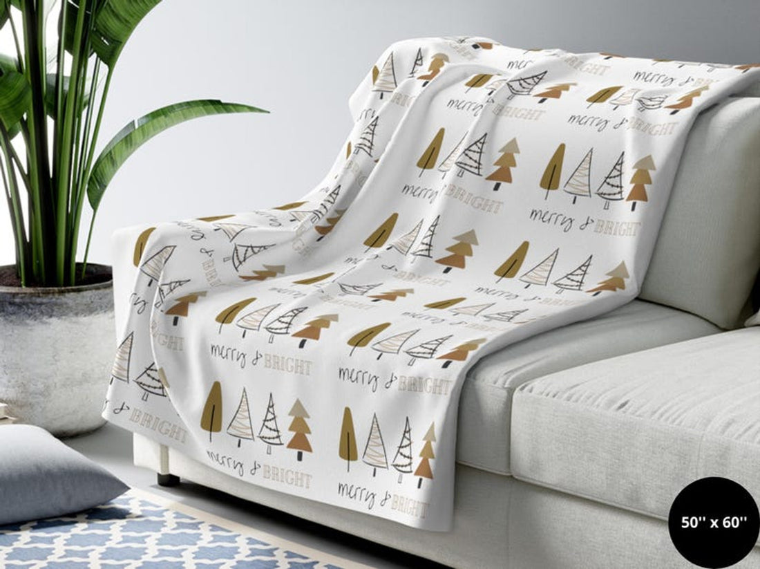 FUNSTUFFPRINT Christmas Blanket  Christmas Tree Blanket |Merry & Bright| Christmas Home Decor| Fleece Throw| Sofa Blanket |Holiday Blanket |Christmas Gift