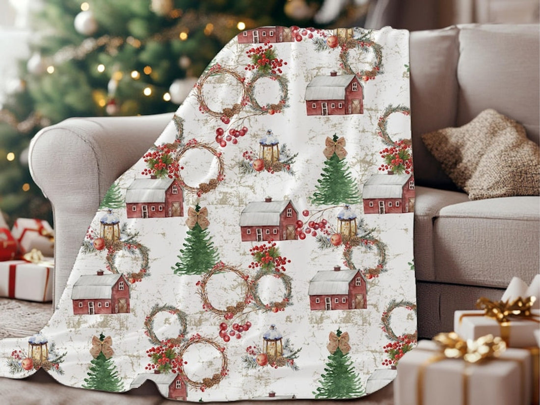 FUNSTUFFPRINT Christmas Blanket| Farmhouse Christmas Home Decor| Rustic Christmas Decor| Holiday Blanket| Home Living Room| Christmas Gift| Cabin Blanket