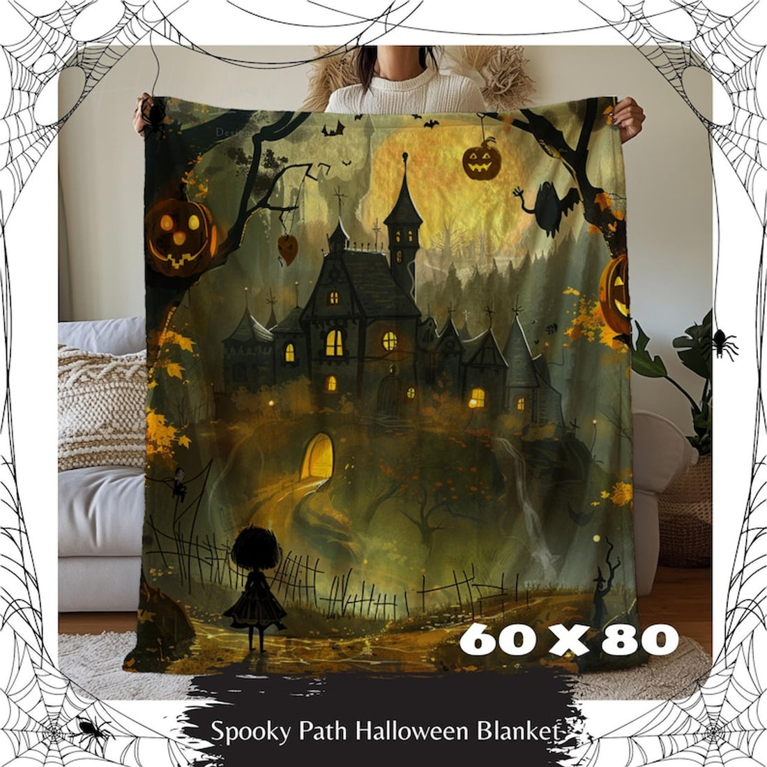FUNSTUFFPRINT Halloween Blanket, Spooky Blanket, Goth Blanket, Horror Blanket, Velveteen Blanket, Spooky Season Decor, Halloween Gift