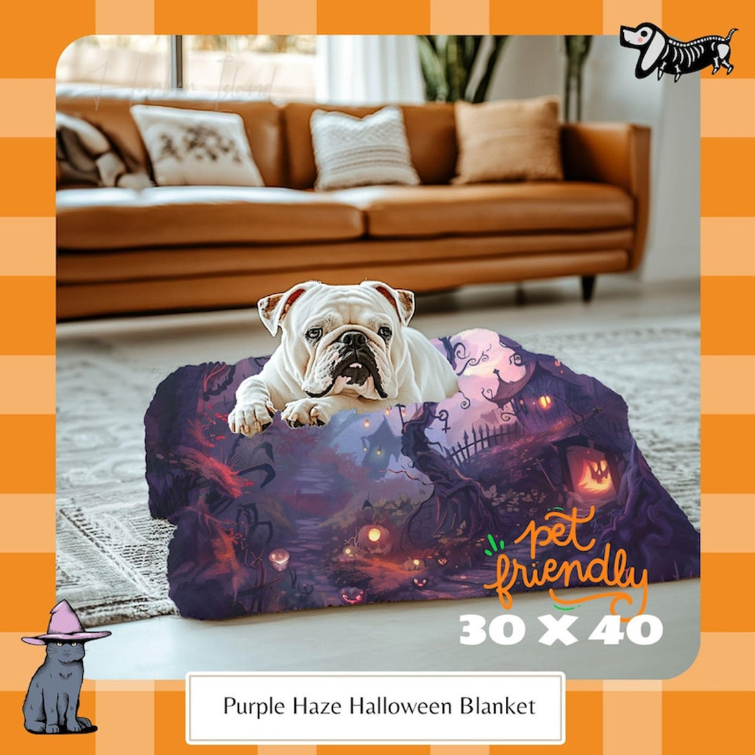 FUNSTUFFPRINT Halloween Throw Blanket Decor, Soft Blanket, Halloween Decor, Cozy Holiday Unique Fall Party Gifts, Spooky Purple Magic Forest Pumpkins