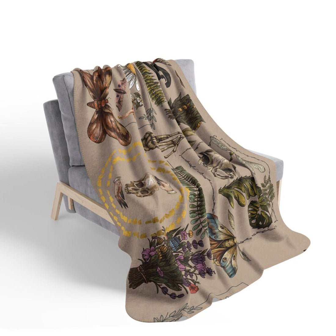 FUNSTUFFPRINT Goblincore and Cottagecore Fleece Blanket for Whimsical Lovers,  Mushrooms, and Herbs Shirt, Floral Herbalism, Goblincore Warm Blanket