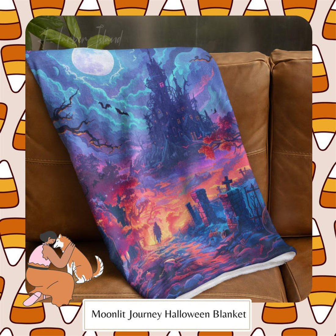 FUNSTUFFPRINT Halloween Gothic Blanket, Full Moon, Haunted Grave Yard, Spooky Ghost Velveteen Throw Blanket, Halloween Home Room Decor