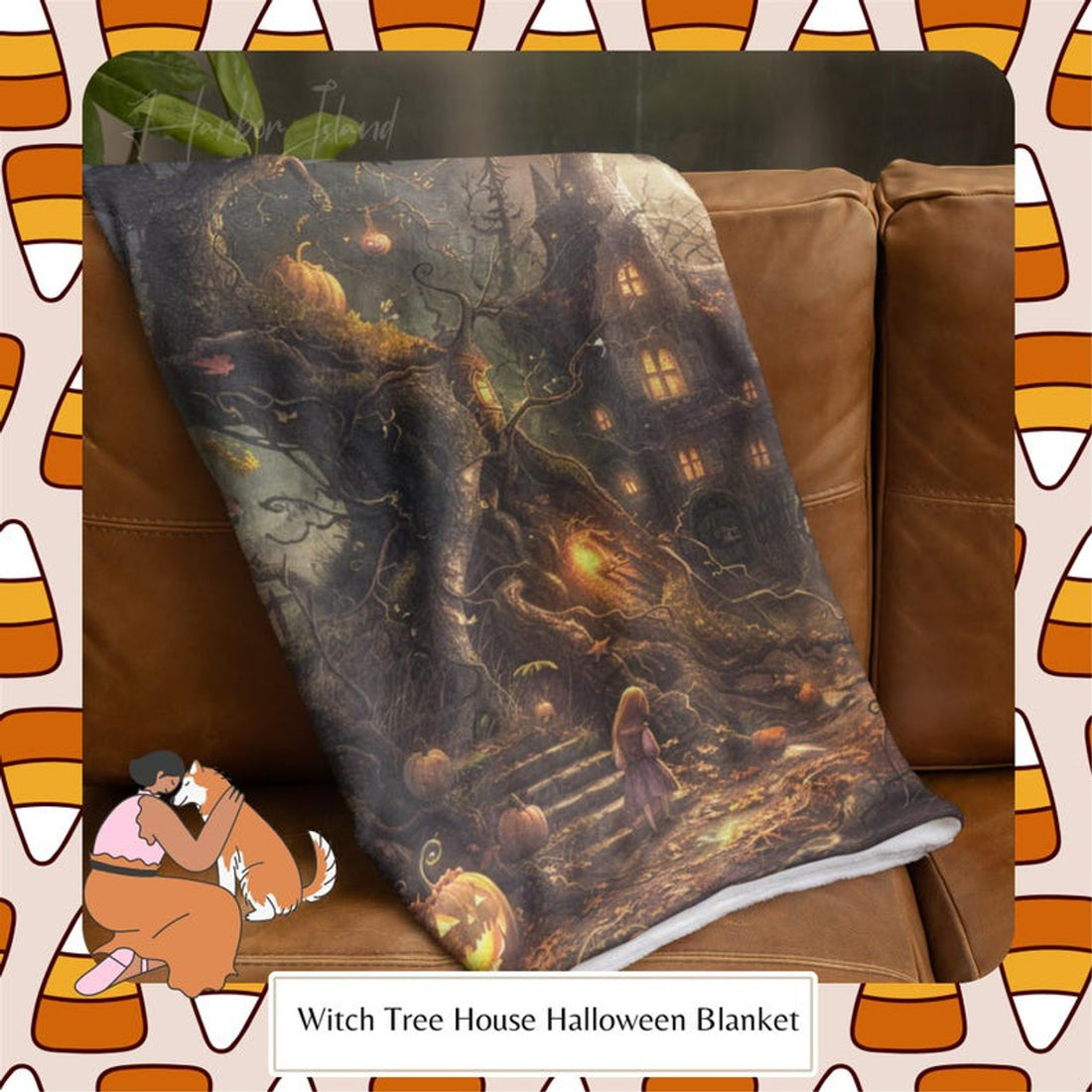 FUNSTUFFPRINT Halloween Witch Throw Blanket, Forest Witch House, Magical Girl, Whimsical Halloween, Autumnal Decor, Witch Cottagecore