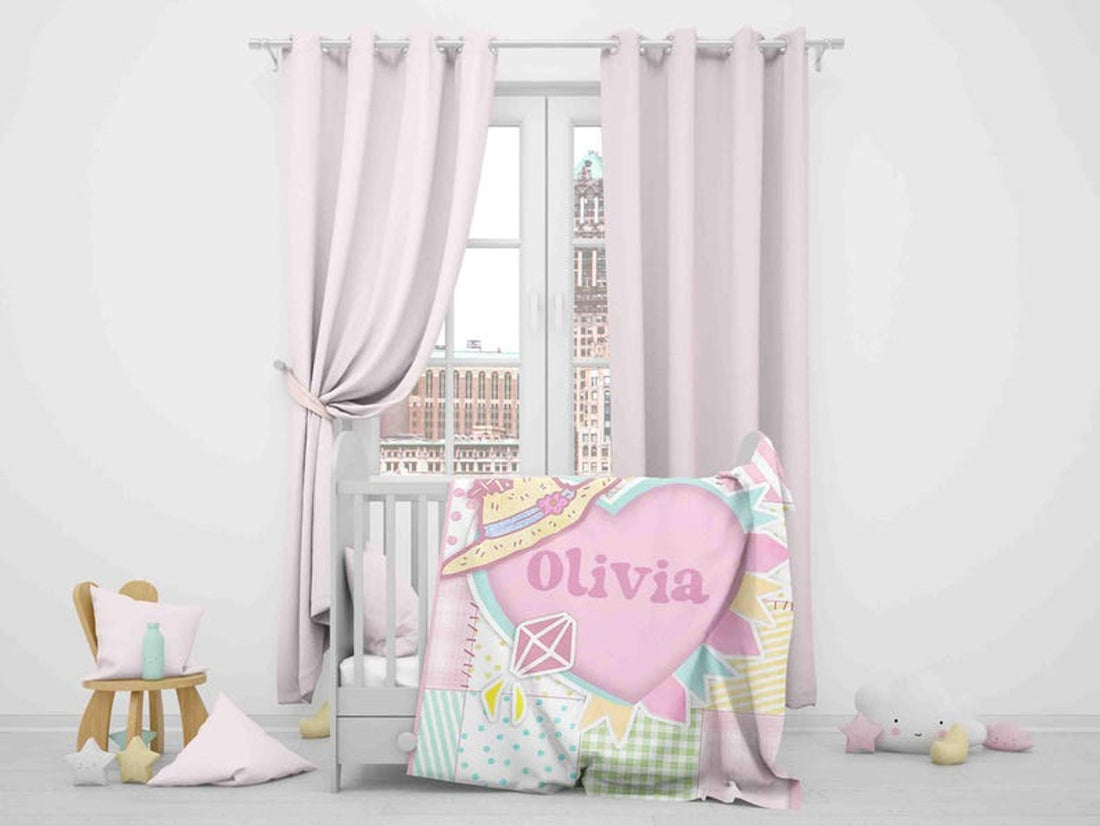 FUNSTUFFPRINT Custom  Pastel Love Nursery Blanket Personalized Baby Blanket Quilt Pattern Blanket Kids Custom Name Blanket Candy Color Baby Shower Gift For Girls