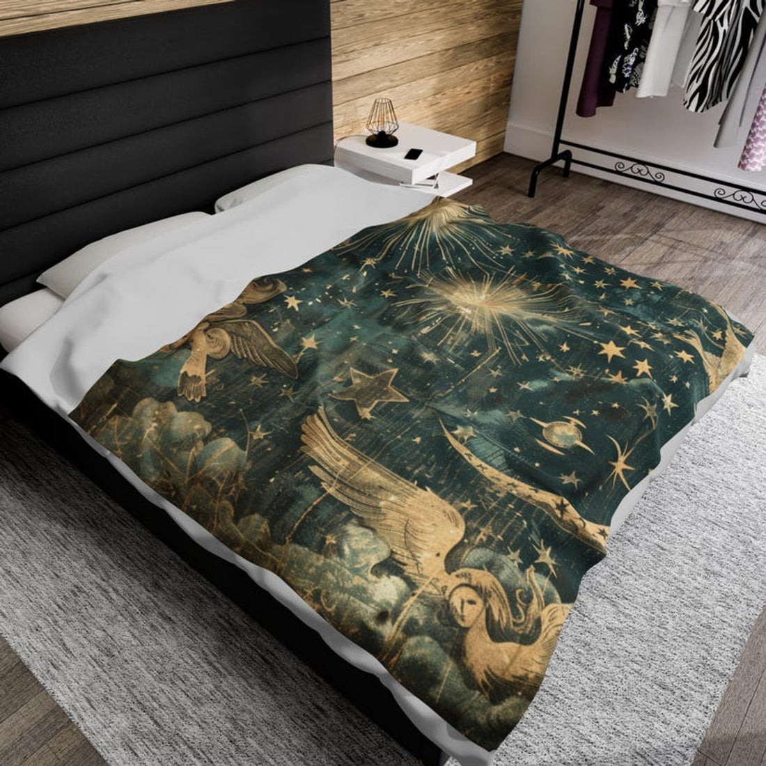 FUNSTUFFPRINT Celestial Mystical Velveteen Plush Blanket, Cute Moon Phases Throw Blanket,, Cozy Dark Academia Sherpa Fleece Blanket