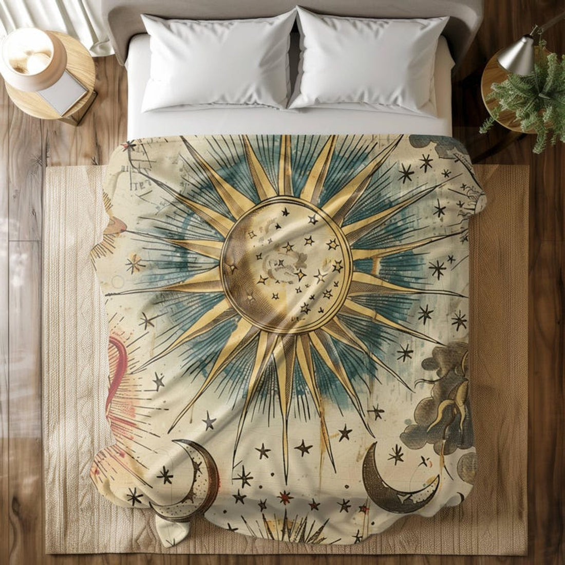 FUNSTUFFPRINT Celestial Mystical Plush Blanket, Cute Moon Phases Throw Blanket, Fall Home Decor, Cozy Dark Academia Sherpa Fleece Blanket