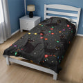 FUNSTUFFPRINT Cozy Black Christmas Cat Throw Blanket, Fleece Bedding with Christmas Lights, Cute Gothic Holiday Decor