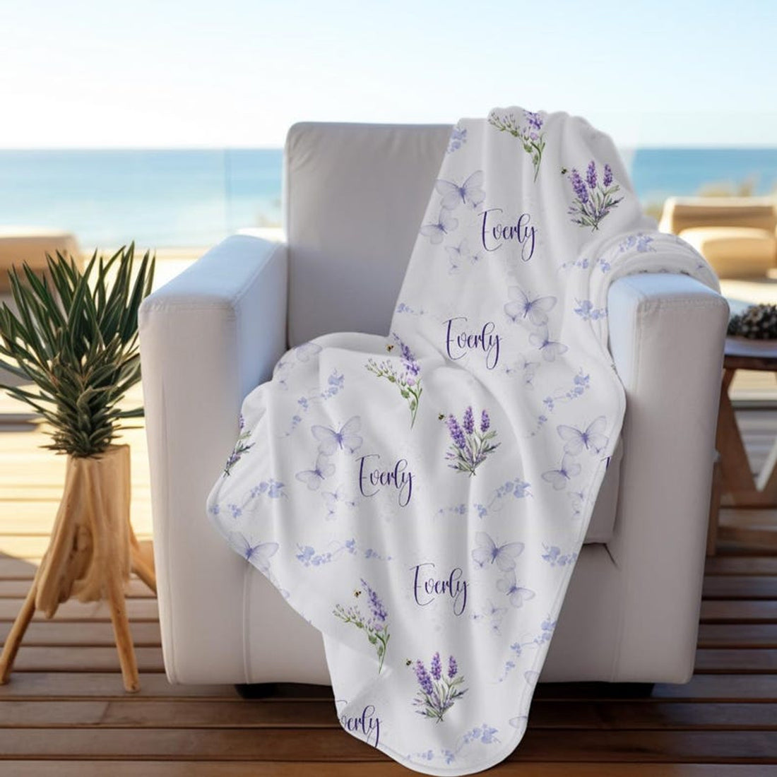 FUNSTUFFPRINT Floral Plush Blanket | Soft Cozy Velveteen Throw for Couch & Dorm | Personalized Baby or Receiving Blanket | Butterfly Room Decor Aesthetic