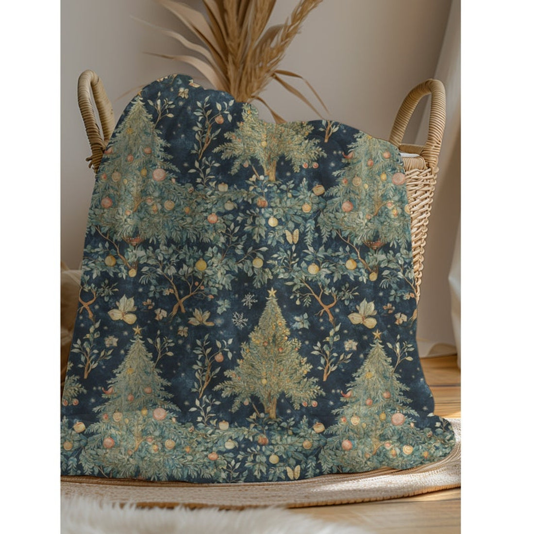 FUNSTUFFPRINT Cozy Christmas Tree Floral Blanket, Soft Velveteen Plush Throw, Winter Holiday Aesthetic Plush Blanket, Comfy Christmas Gift for Mom