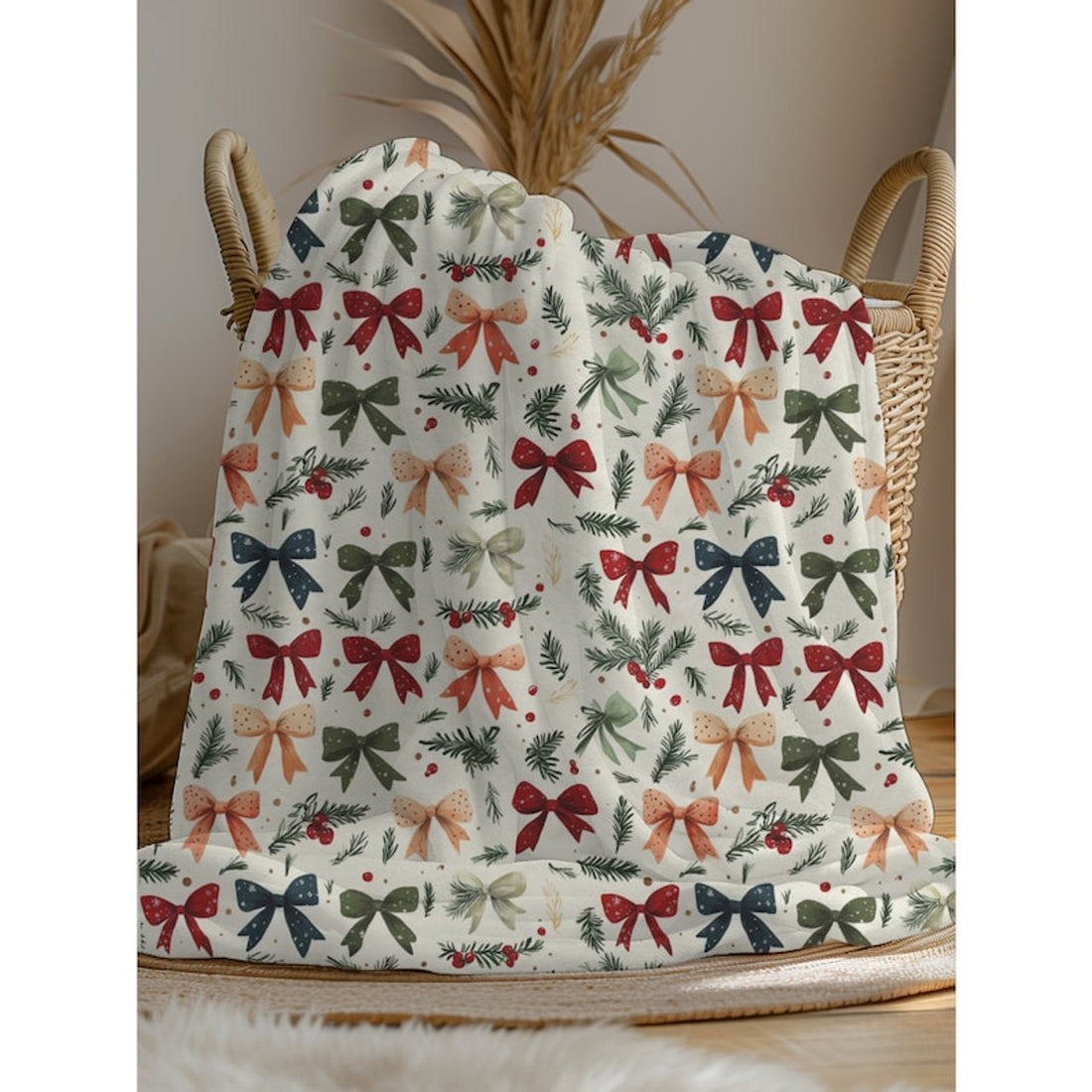 FUNSTUFFPRINT Cozy Christmas Coquette Blanket, Velveteen Plush Red Green Throw, Winter Holiday Gift, Soft Festive Blanket, Christmas Aesthetic Throw