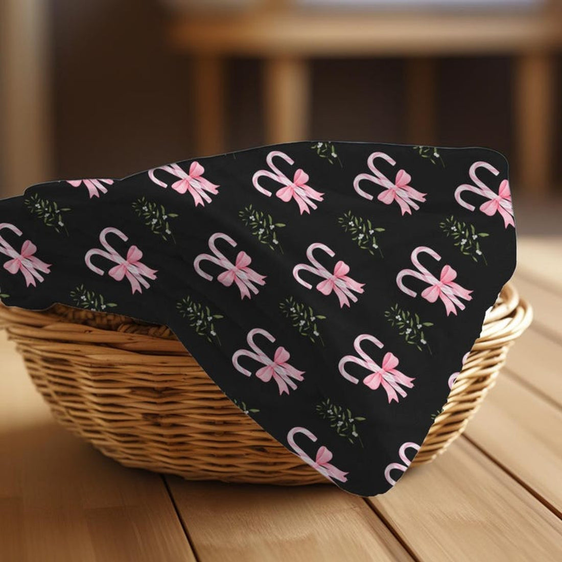 FUNSTUFFPRINT Cute Pink Candy Cane Blanket | Festive Velveteen Throw for Christmas | Coquette Roommate Gift Idea | Cozy Holiday Home Decor