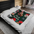 FUNSTUFFPRINT Christmas Santa and Elf Blanket, Merry Christmas Design, Festive Holiday Decor, Velveteen Plush Throw, Warm Winter Blanket, Christmas Gift