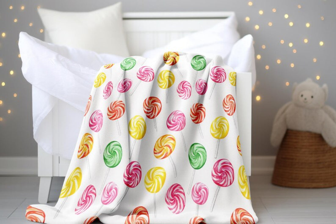 FUNSTUFFPRINT Colorful Lollipops Baby Blanket, Baby Shower Gift, Velveteen Swaddle Blanket, Sweet Dessert Baby Throw Blanket, Baby Girl, Sherpa Blanket