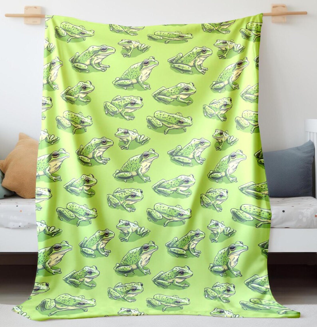 FUNSTUFFPRINT Frog Green Baby Blanket, Sherpa Blanket, Napping Time Blanket, Baby Shower Gift, Velveteen Blanket, Boho Baby Swaddle Gift, Infant Blanket