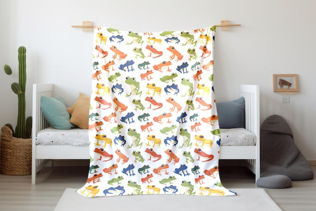 FUNSTUFFPRINT Colorful Frogs Baby Blanket, Baby Blanket, Sherpa Blanket, Baby Girl Swaddle Blanket, Velveteen Blanket, Baby Shower Gift, Baby Keepsake