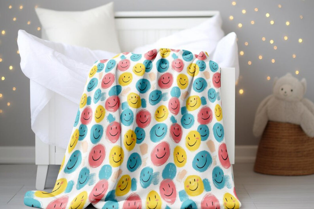 FUNSTUFFPRINT Smiley Face Baby Blanket, Baby Keepsake, Velveteen Blanket, New Mom Gift, Pastel Swaddle, Throw Blanket, Sherpa Blanket, Baby Girl Blanket