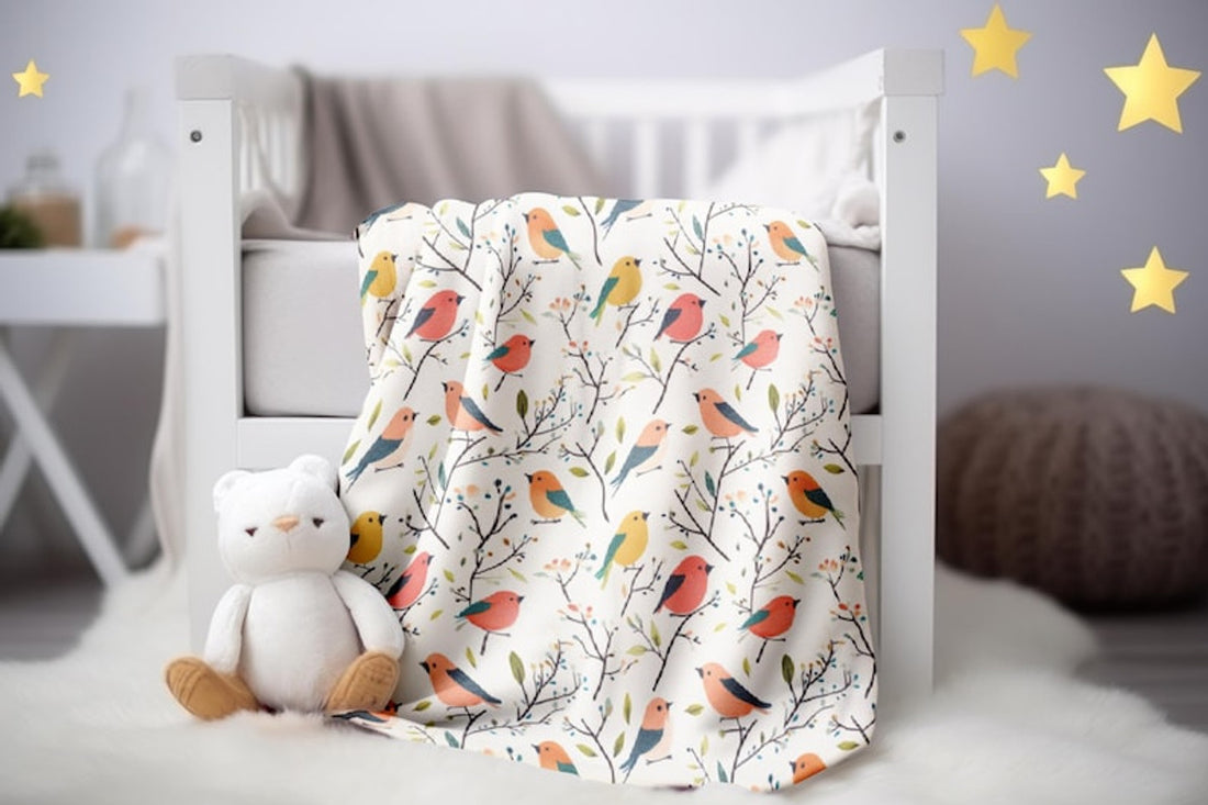 FUNSTUFFPRINT Whimsical Birds Baby Blanket, Animal Baby Keepsake, Baby Shower Gift, Infant Swaddle, Baby Girl Blanket, Sherpa Blanket, Velveteen Blanket
