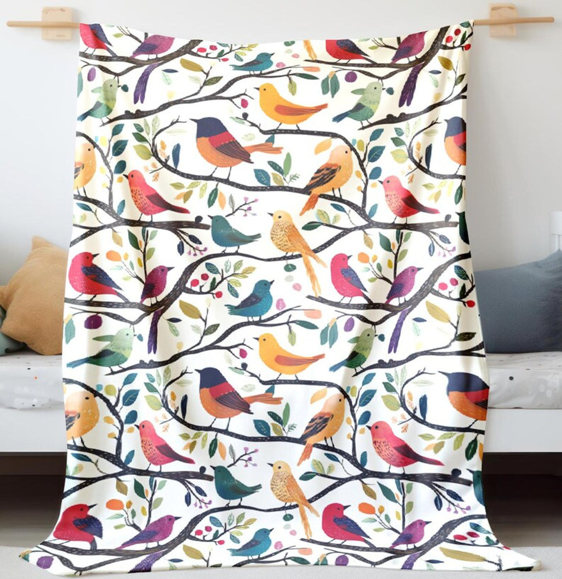 FUNSTUFFPRINT Boho Birds Baby Swaddle, Newborn Swaddle, Baby Keepsake, Baby Girl Swaddle, Gift for Baby Girl, Sherpa Blanket, Velveteen Blankets