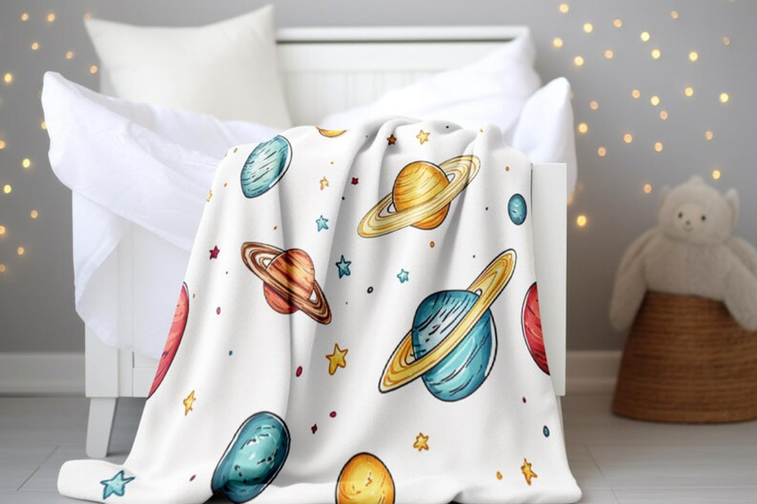 FUNSTUFFPRINT Solar System Baby Blanket, Baby Sherpa Blanket, Napping Time Blanket, Baby Shower Gift, Velveteen Blanket, Newborn Gift, Baby Boy Blanket