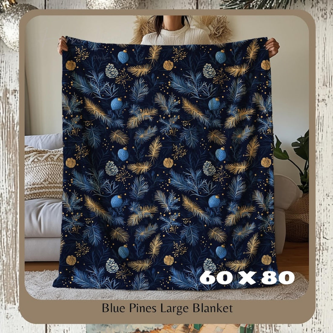 FUNSTUFFPRINT Merry & Bright Blanket, Christmas Cozy Decor for Winter Nights, Snuggle Up with Our Blue Christmas Plush Blanket
