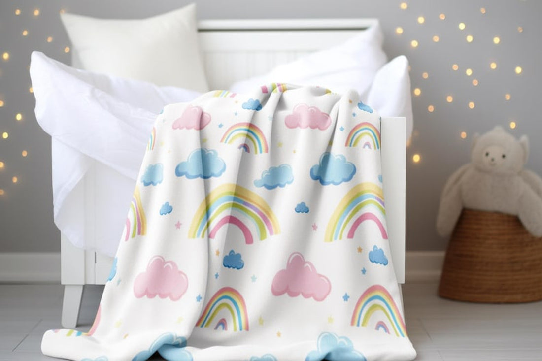 FUNSTUFFPRINT Rainbow and Clouds Blanket, Baby Swaddle, Baby Girl Blanket, Sherpa Blanket, Velveteen Blanket, Newborn Baby Keepsake, Baby Shower Gift