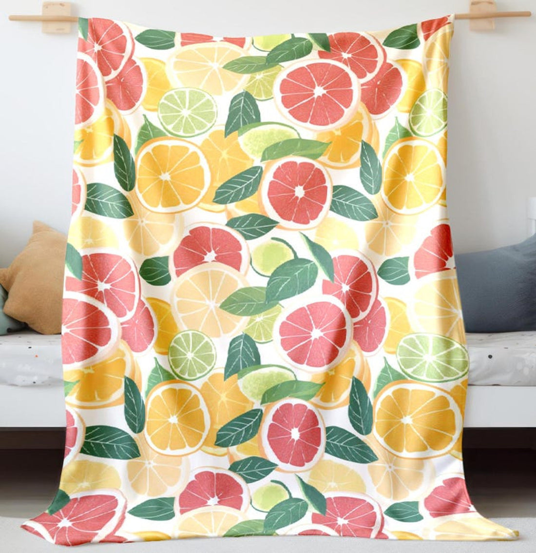 FUNSTUFFPRINT Citrus Fruits Baby Blanket, Colorful Blanket, Baby Shower Gift, Orange Lemon Blanket, Velveteen Blanket, Baby Girl Sherpa Blanket Keepsake