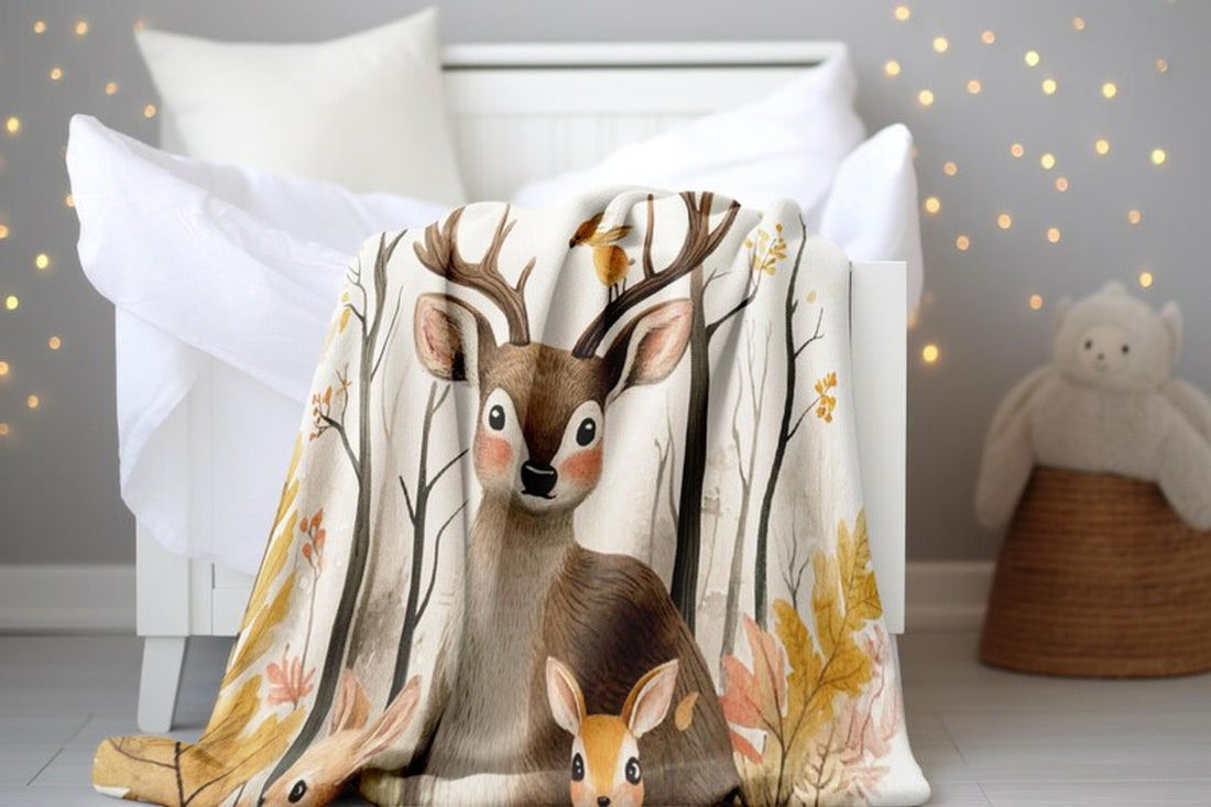 FUNSTUFFPRINT Boho Woodland Baby Blanket, Baby Swaddle Blanket, Baby Blanket, Woodland Deer Keepsake, Sherpa Blanket, Velveteen Blanket, Baby Shower Gift