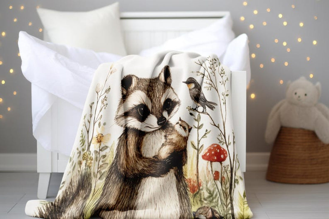 FUNSTUFFPRINT Woodland Animals Baby Blanket, Kids Blanket, Raccoon Blanket, Velveteen Blankets, Kids Gift, Child's Sherpa Blanket, Baby Girl Blankets