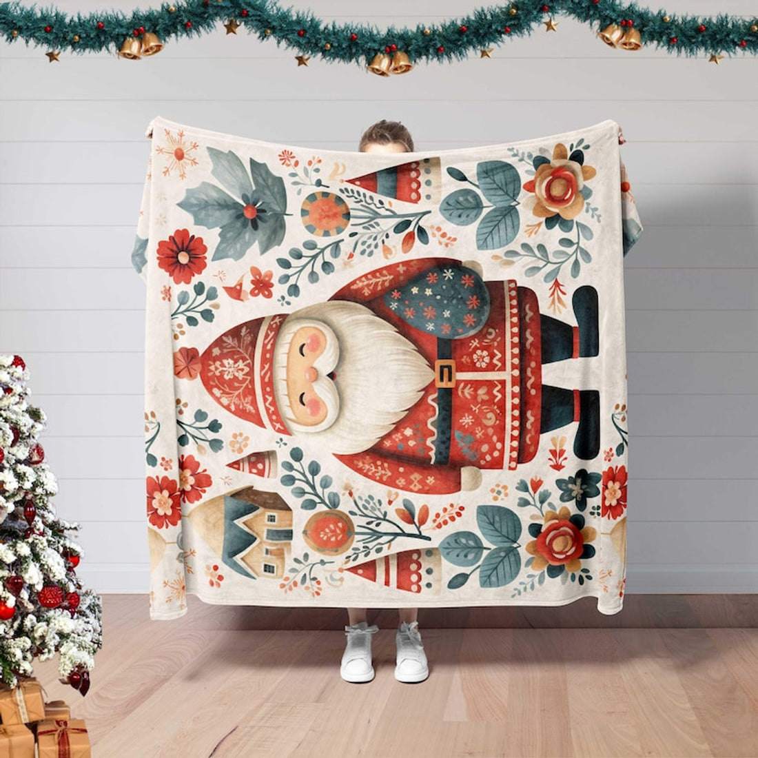 FUNSTUFFPRINT Christmas Blanket, Santa Claus Blanket, Scandinavian Christmas Blanket, Merry Christmas Blanket, Winter Xmas Season Gift, Christmas Bedding