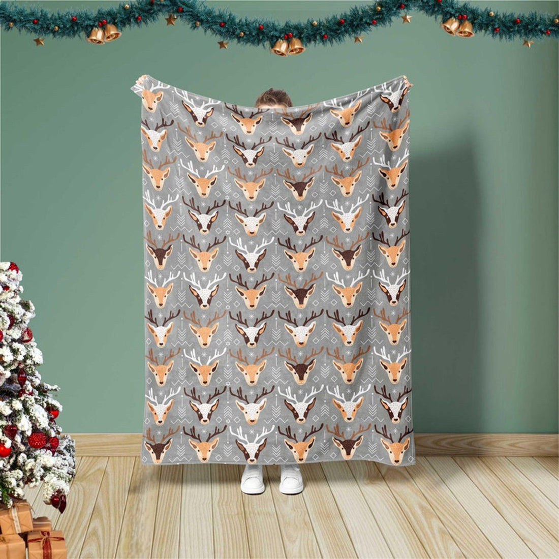 FUNSTUFFPRINT Reindeer Blanket, Christmas Blanket,Scandinavian Christmas,Winter Season Gift,Bedding Decor,Throw Blanket,Christmas Decor,Christmas Reindeer