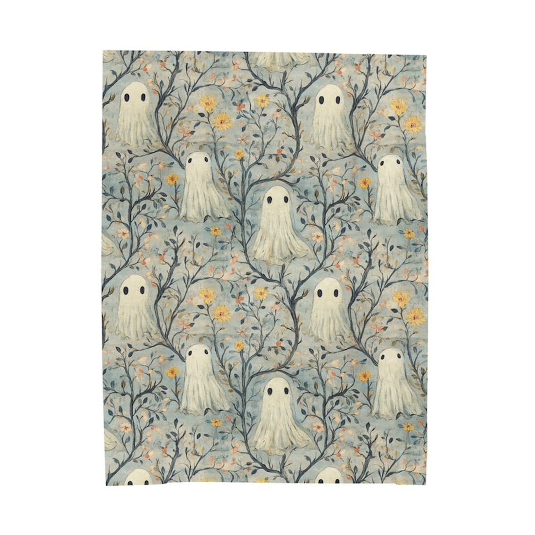 FUNSTUFFPRINT Cozy Ghost Halloween Blanket, Soft Aesthetic Fall Floral Velveteen Plush Throw, Comfy Gift for Her or Family, 3 Sizes