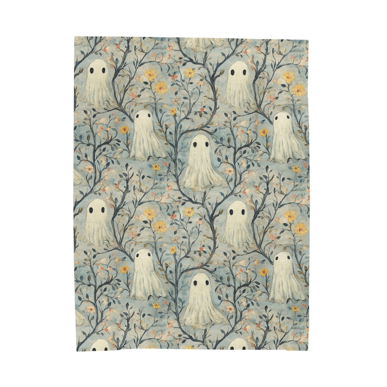 FUNSTUFFPRINT Cozy Ghost Halloween Blanket, Soft Aesthetic Fall Floral Velveteen Plush Throw, Comfy Gift for Her or Family, 3 Sizes