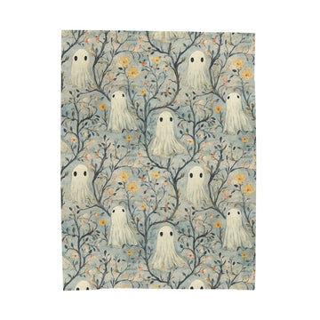 FUNSTUFFPRINT Cozy Ghost Halloween Blanket, Soft Aesthetic Fall Floral Velveteen Plush Throw, Comfy Gift for Her or Family, 3 Sizes
