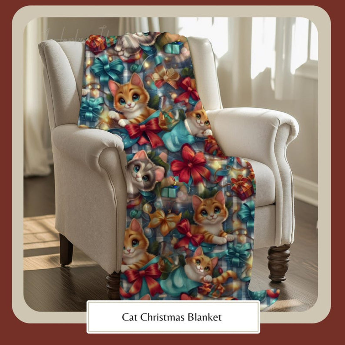 FUNSTUFFPRINT Cat Christmas Blanket for Cat Lovers, Cozy Fuzzy Throw Blanket, Cath Themed Gift, Gift for Reader, Cat Mom or Dad