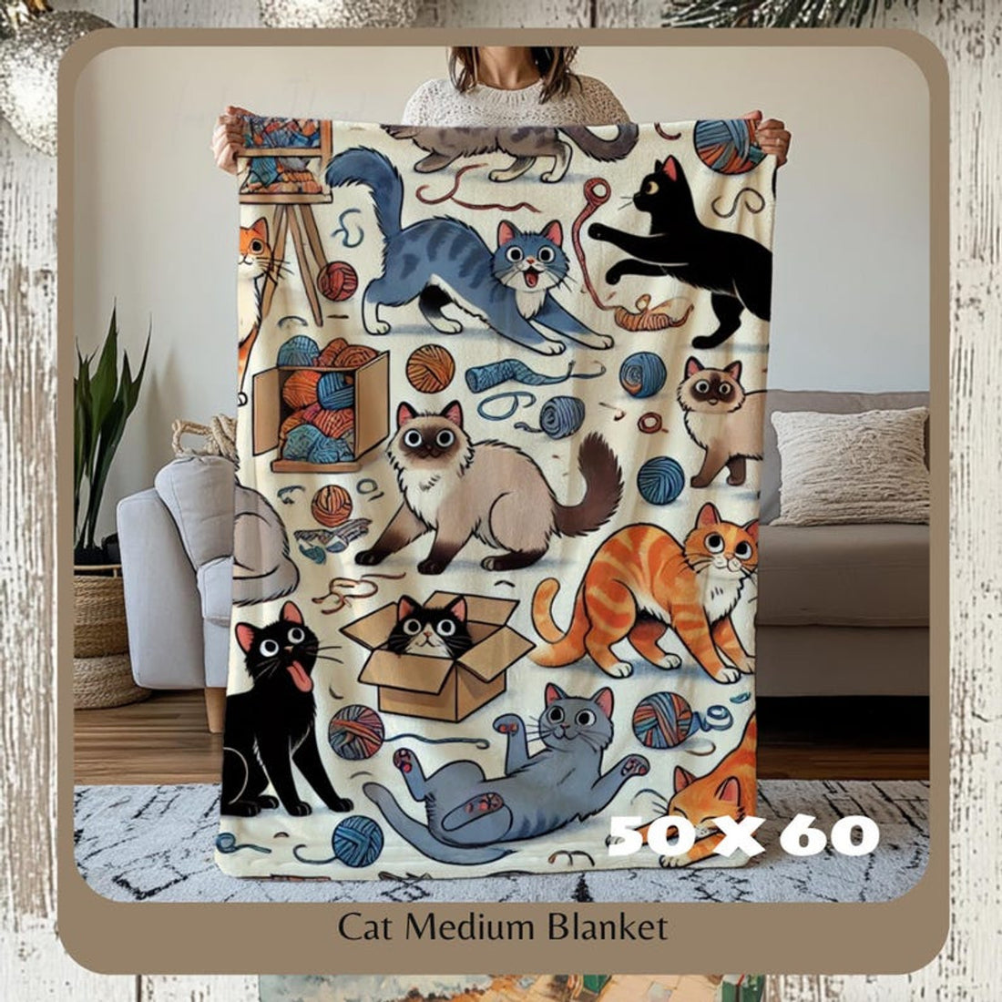 FUNSTUFFPRINT Cat Blanket for Cat Lovers, Cozy Fuzzy Throw Blanket, Cat Themed Gift, Gift for Reader, Cat Mom or Dad, Pet Owner Gift