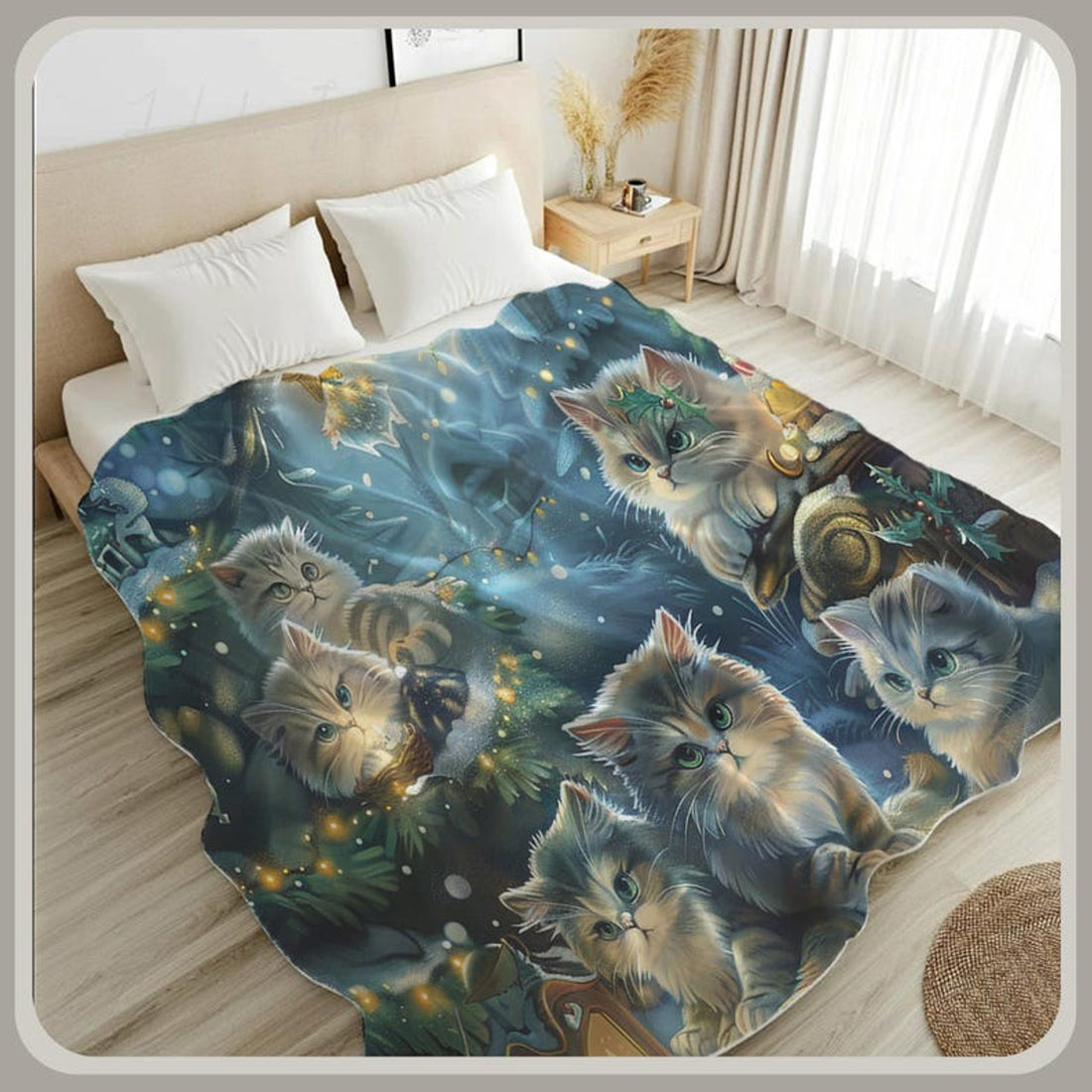FUNSTUFFPRINT Cute kittens winter wonderland blanket cozy cat lover gift decorative throw warm pet blankets holiday cuddle blanket