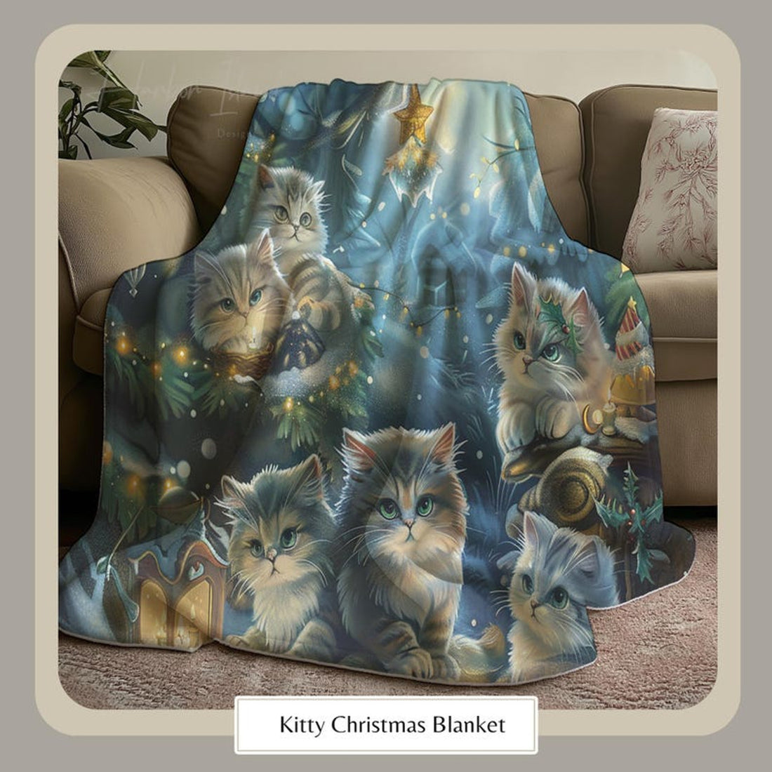 FUNSTUFFPRINT Cute kittens winter wonderland blanket cozy cat lover gift decorative throw warm pet blankets holiday cuddle blanket