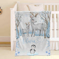 FUNSTUFFPRINT Custom  Winter Animals Blanket Woodland Snow Animal Nursery Blanket Custom Name Throw Personalized Newborn Gift Kids Custom Blanket Gift for New Mom