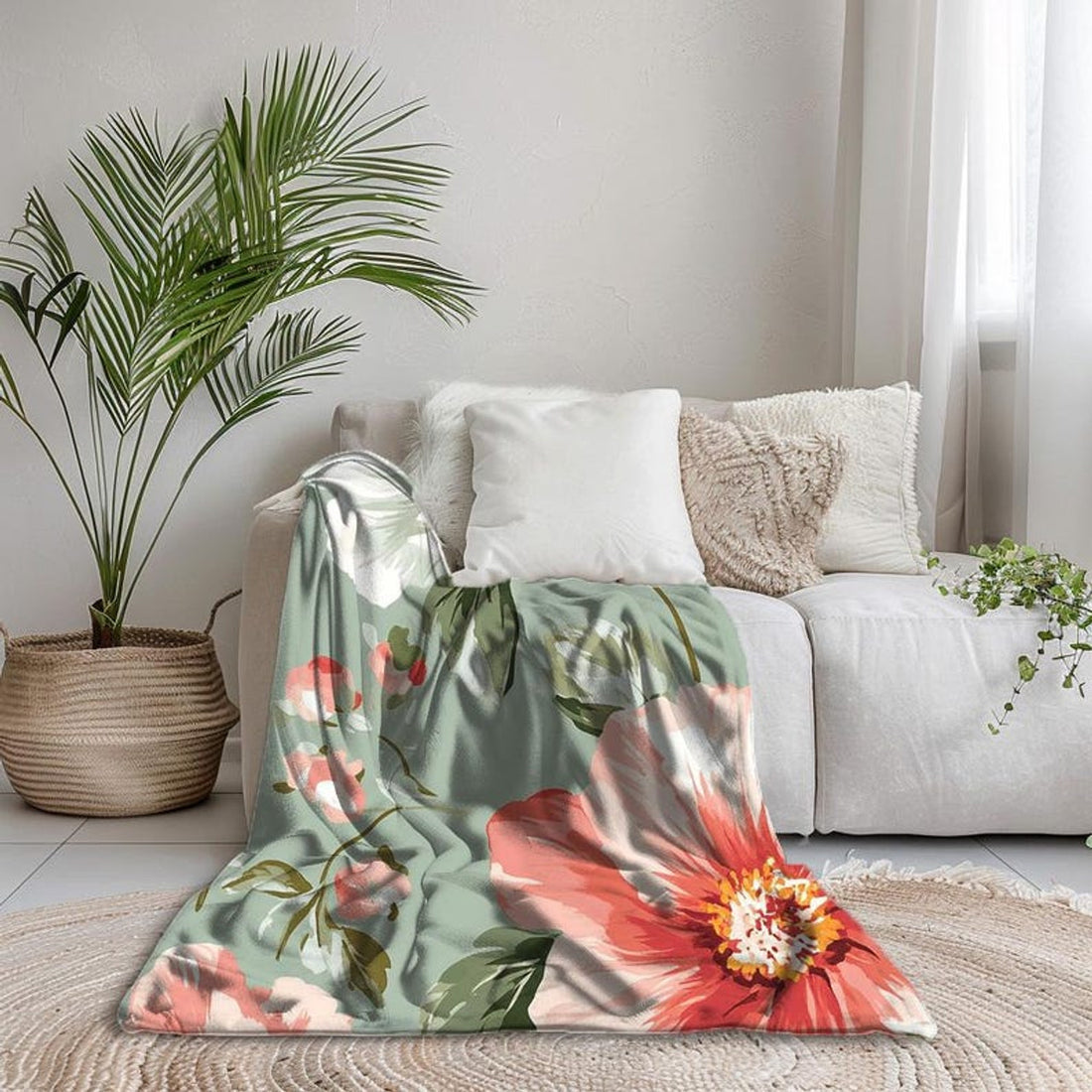 FUNSTUFFPRINT Chic Floral Blanket, Cozy Velveteen or Sherpa Throw, Romantic Vintage-Inspired Shabby Floral Design, Soft and Warm Blanket Floral Decor