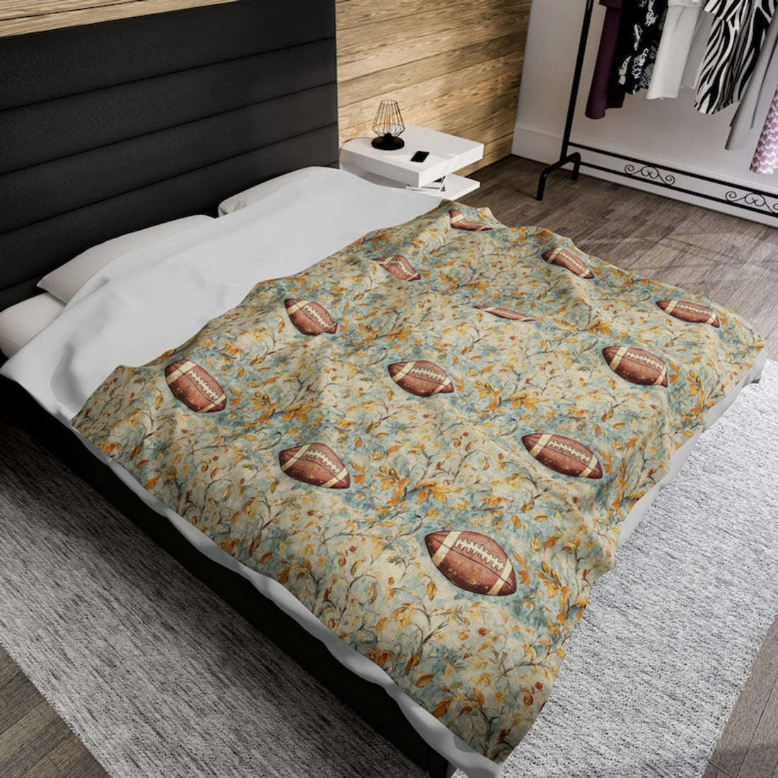 FUNSTUFFPRINT Cozy Floral Football Throw, Soft Velveteen Plush Blanket, Aesthetic Sports Lover Gift for Friend, Personalized Gift for Adult
