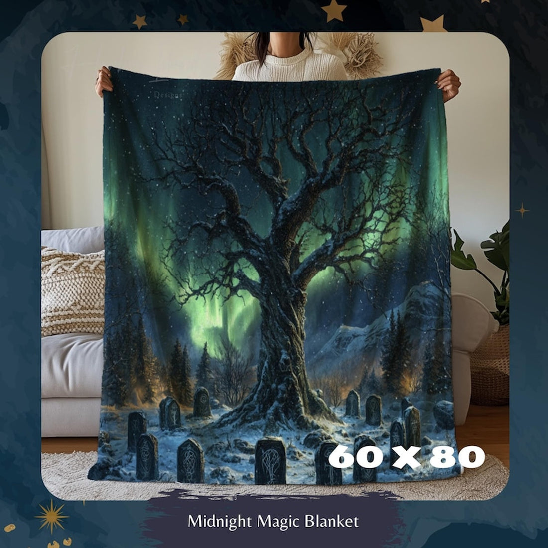 FUNSTUFFPRINT Dark Academia Blanket, Celtic Tree of Life Throw, Viking Blanket, Dungeon Master Gift, Gift for Book Lover, Fantasy Decor